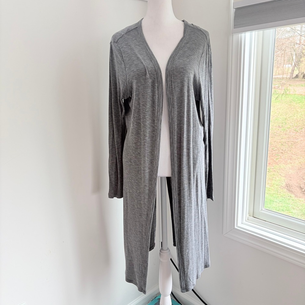 Athleta Cardigan Medium Gray Longline Split Back Open Front Lyocell Duster Wrap